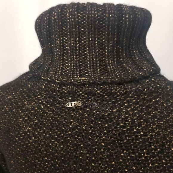 Guess Lorita Turtleneck Open Knit Wool Blend Sexy Sweater Black Yellow XS - Picture 7 of 12